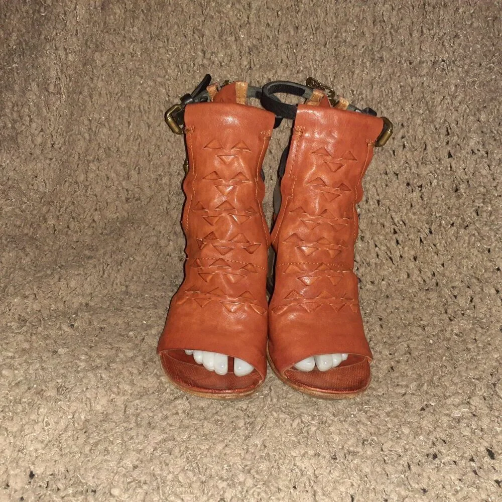 A.S.98 POLARIS-Chestnut Leather/Black Straps Gladiator/Cage Sanda-Sz37-Near Mint - Picture 3 of 9